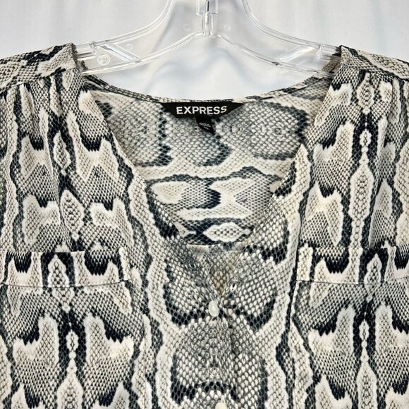 Express Womens Button Front Shirt Gray Snake Print Long Sleeve Cuff Blouse XS - Picture 3 of 11